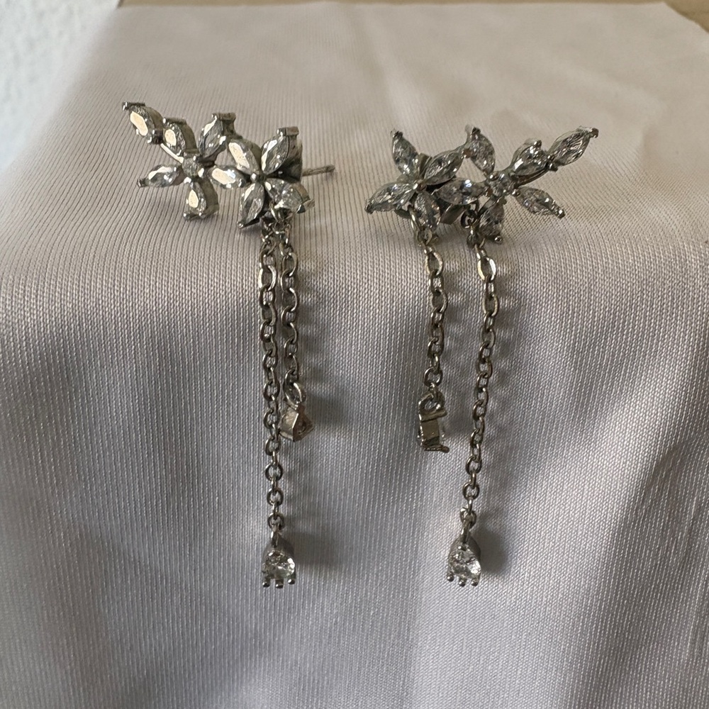 Silver Floral Drop Earrings